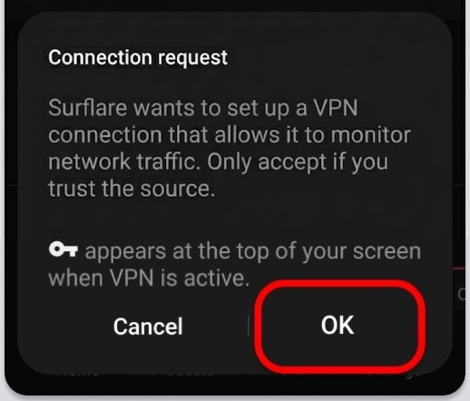Android VPN permission dialog